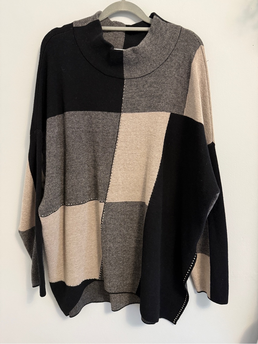 Joseph Ribkoff Black, Gray & Cream Colorblock Cowl Sweater